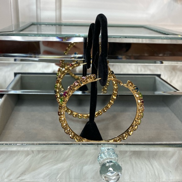 Brand New Multi-Color Rhinestone Hoops medium size - Picture 7 of 8